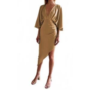 NEW AIIFOS anabelle v neck midi dress in tan
